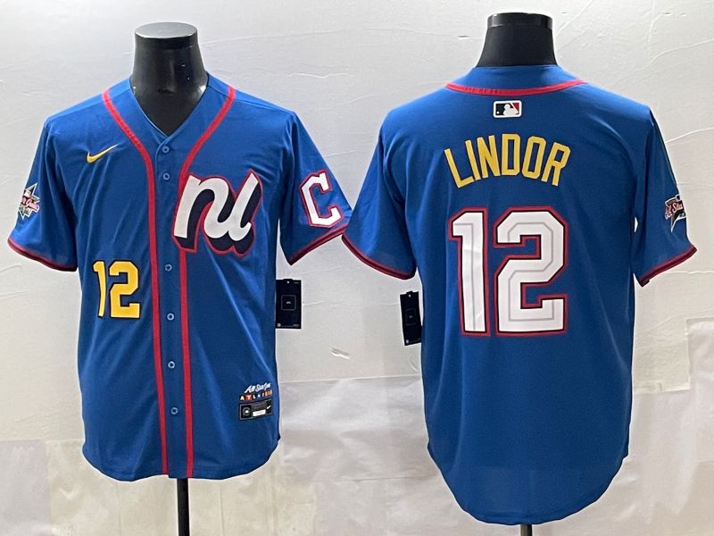 Men 2025 New York Mets 12 Lindor Blue All star Blank Blue Nike MLB Jersey style 5